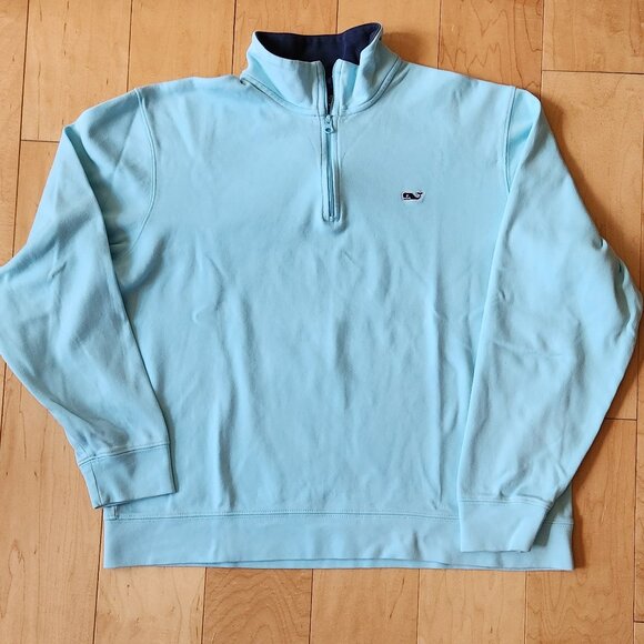 🐋 Vineyard Vines Men's sz M Cotton Turquoise 1/4 Zip Sweatshirt Top Long Sleeve - Picture 1 of 13